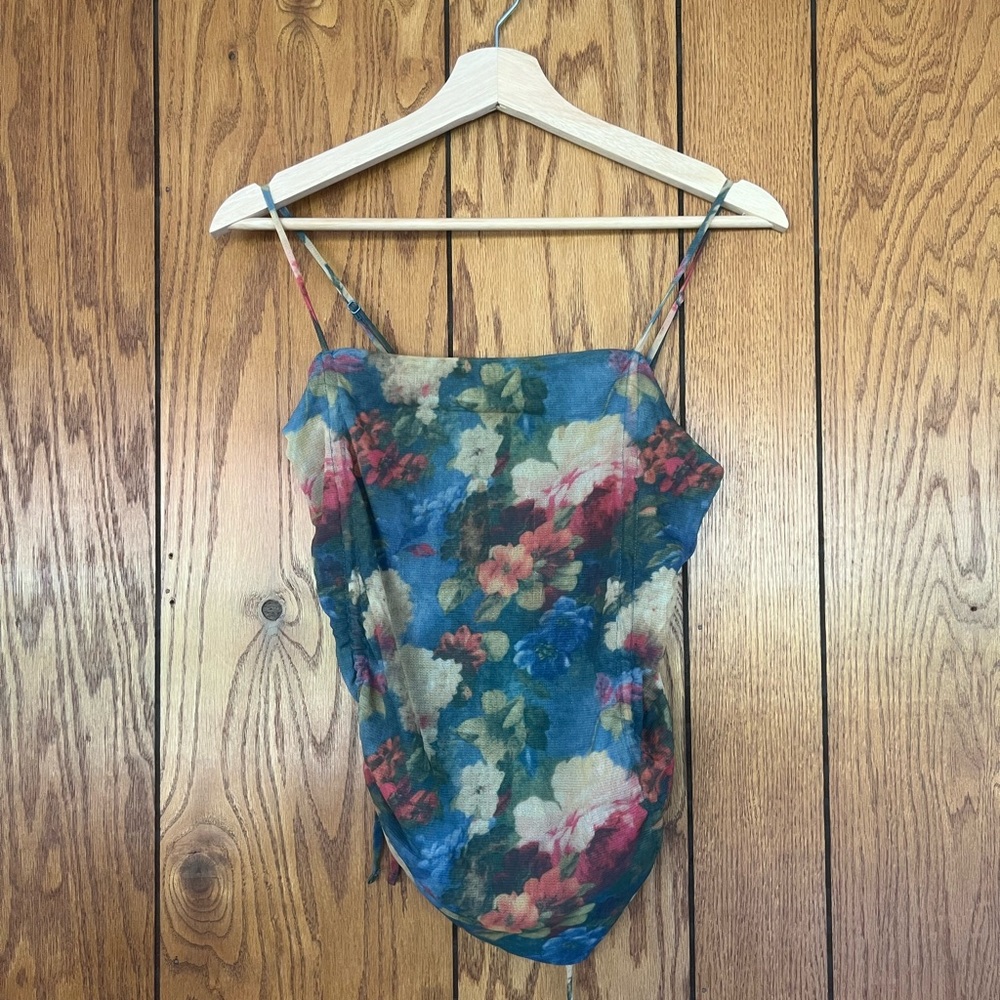 Blue and Pink Asymmetrical Fitted Camisole